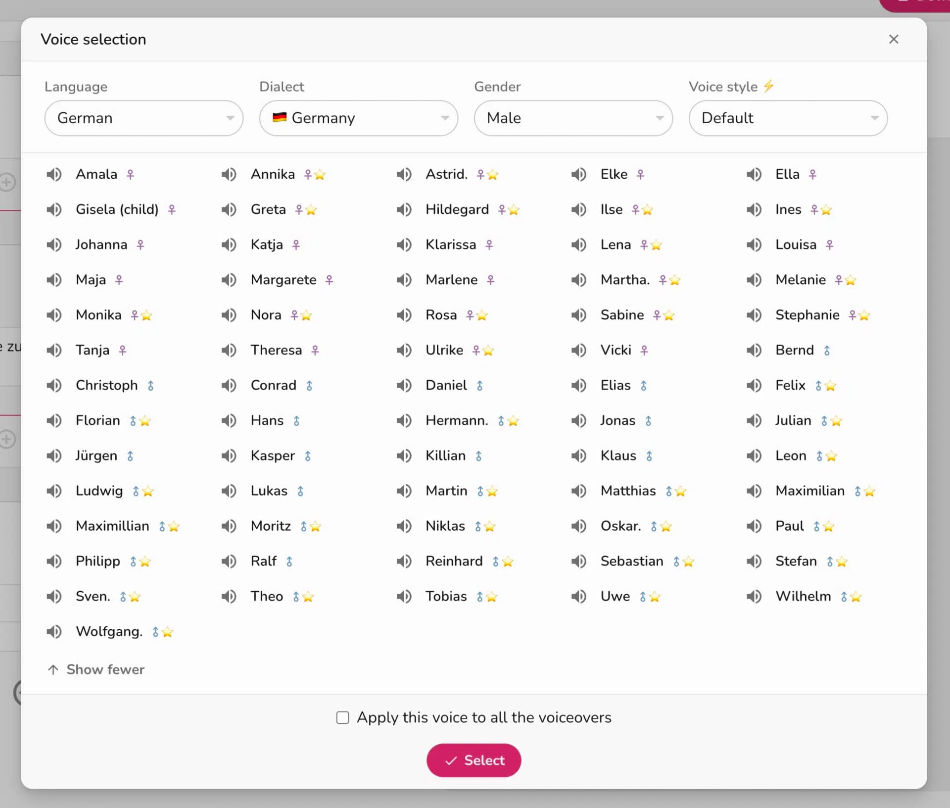 Fliki Voice Selection