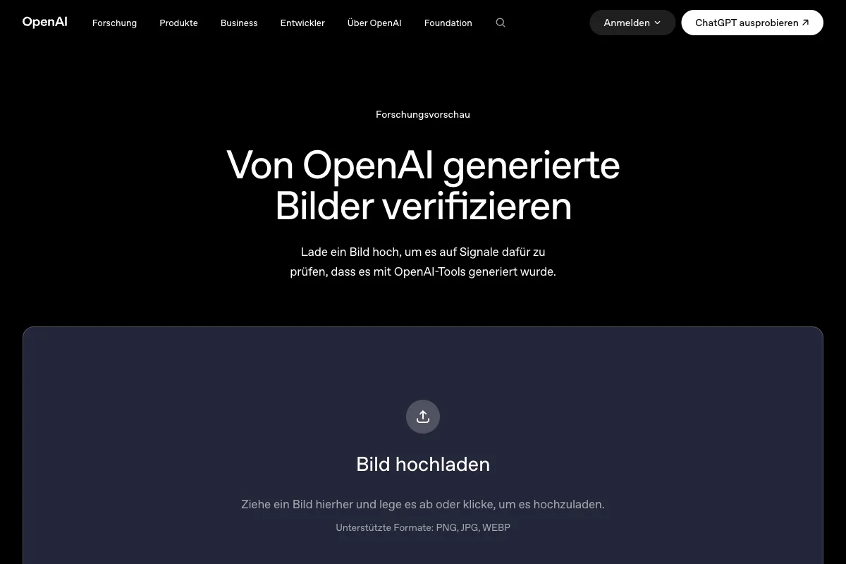 Offizieller OpenAI-Prüfdienst für OpenAI-generierte Bilder