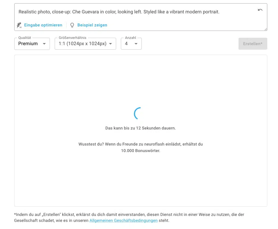 Neuroflash KI-Bild-Generator Bedienbarkeit