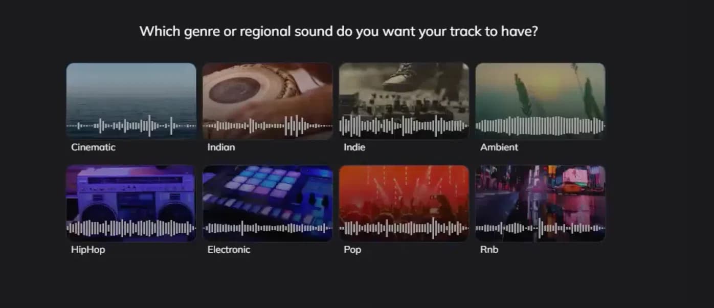 Beatoven.ai Genre-Auswahl für KI-Musikgenerierung