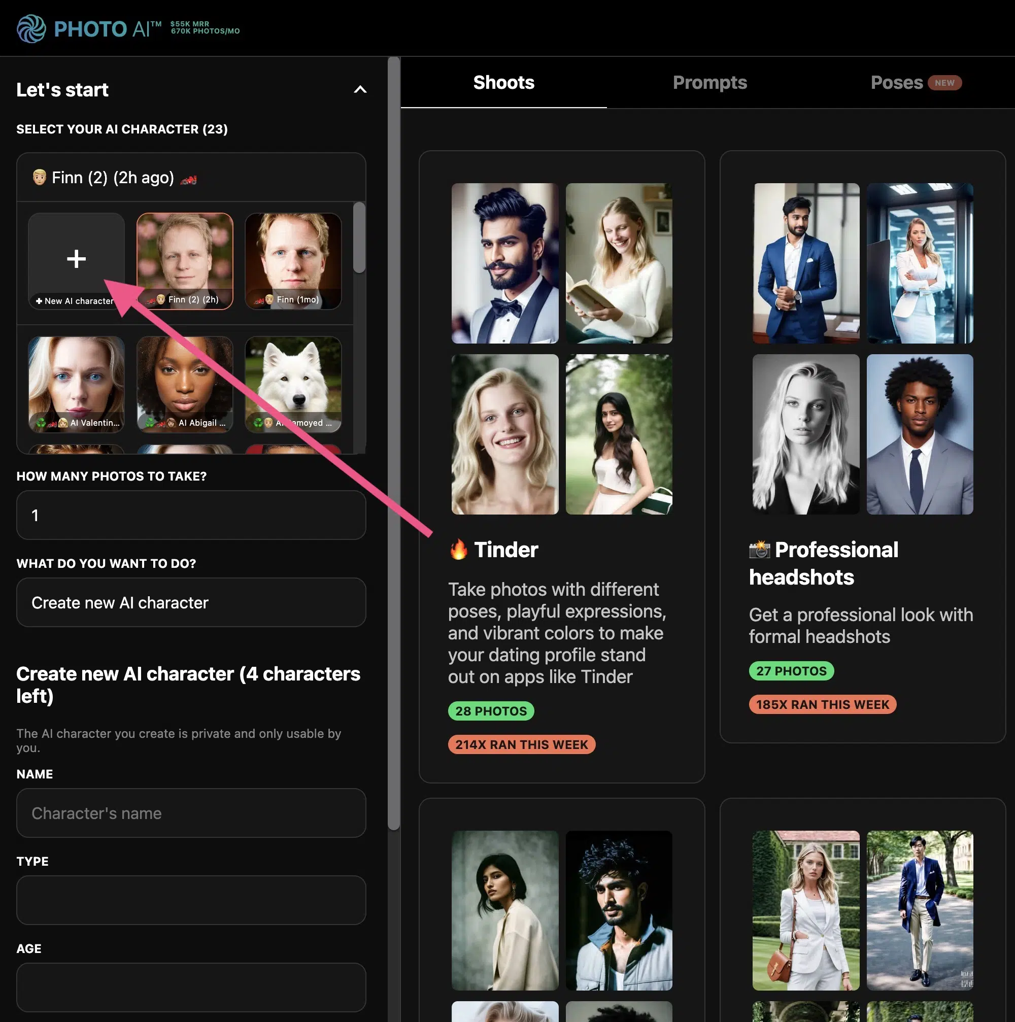 Photo AI creating your own AI character with image upload