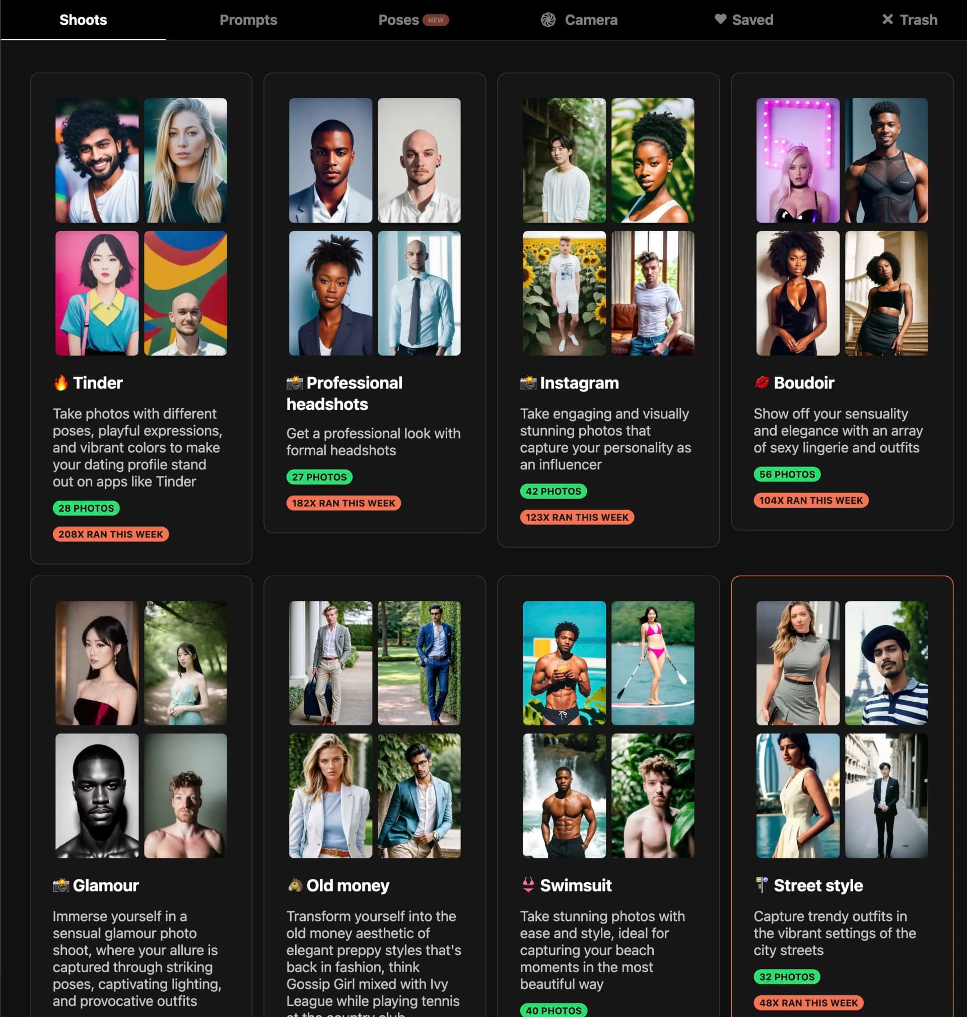 Photo AI shoot selection options