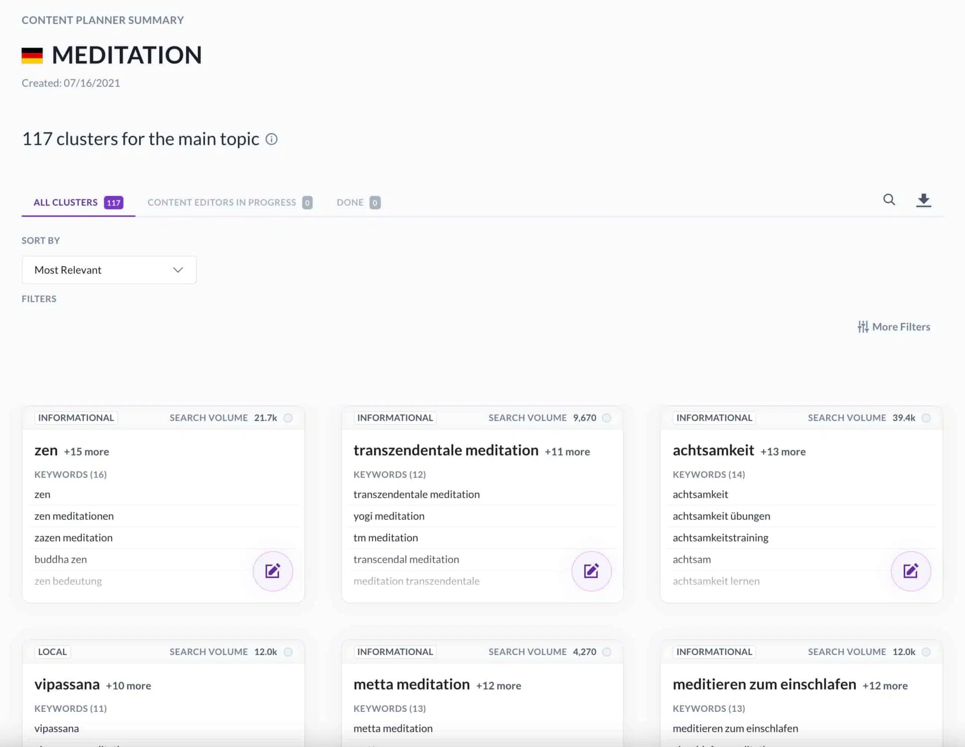 Finding keyword clusters with the Content Planner