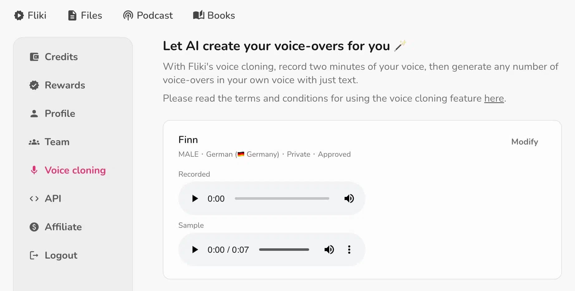 Fliki AI voice cloning feature