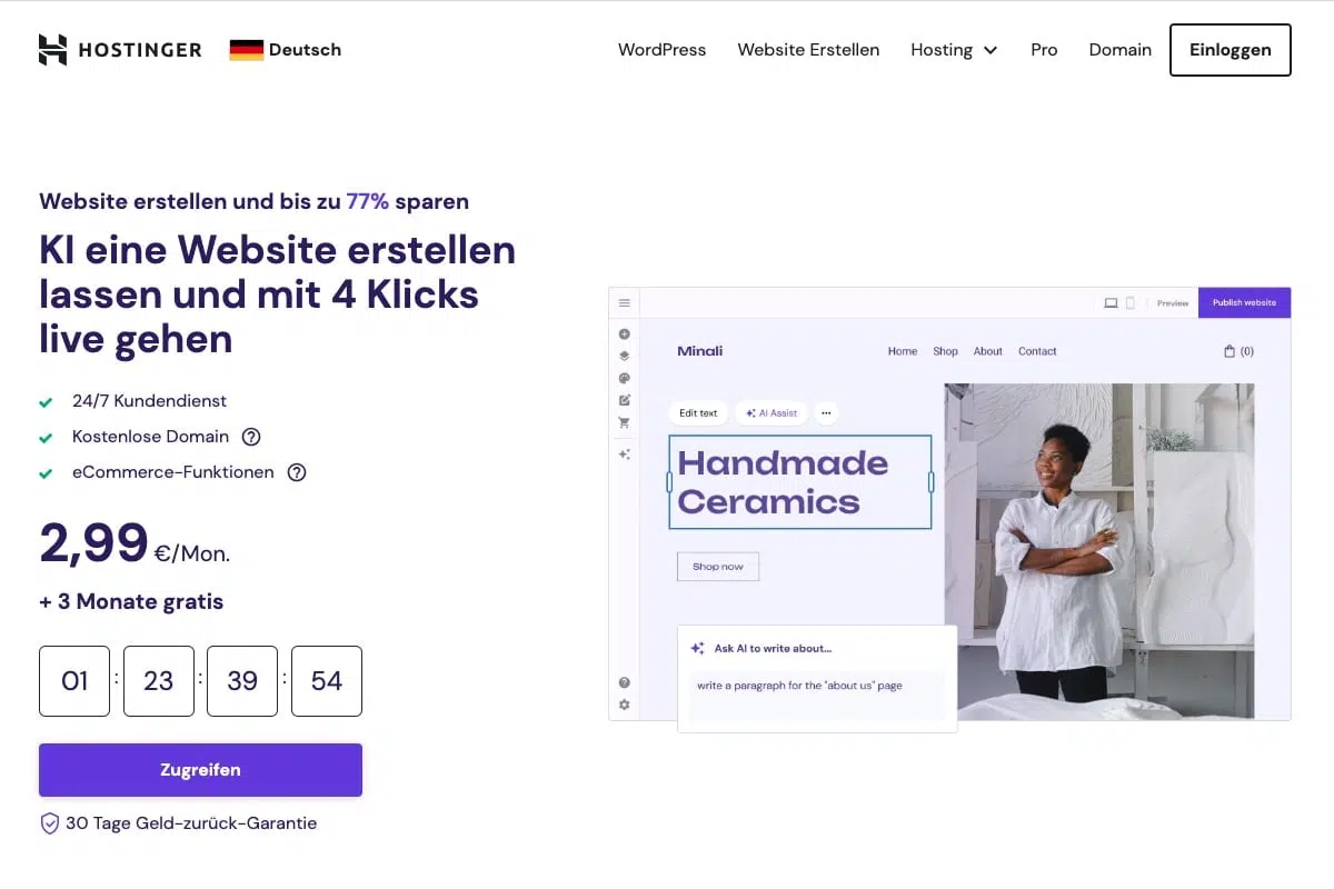 Hostinger AI Website Builder interface
