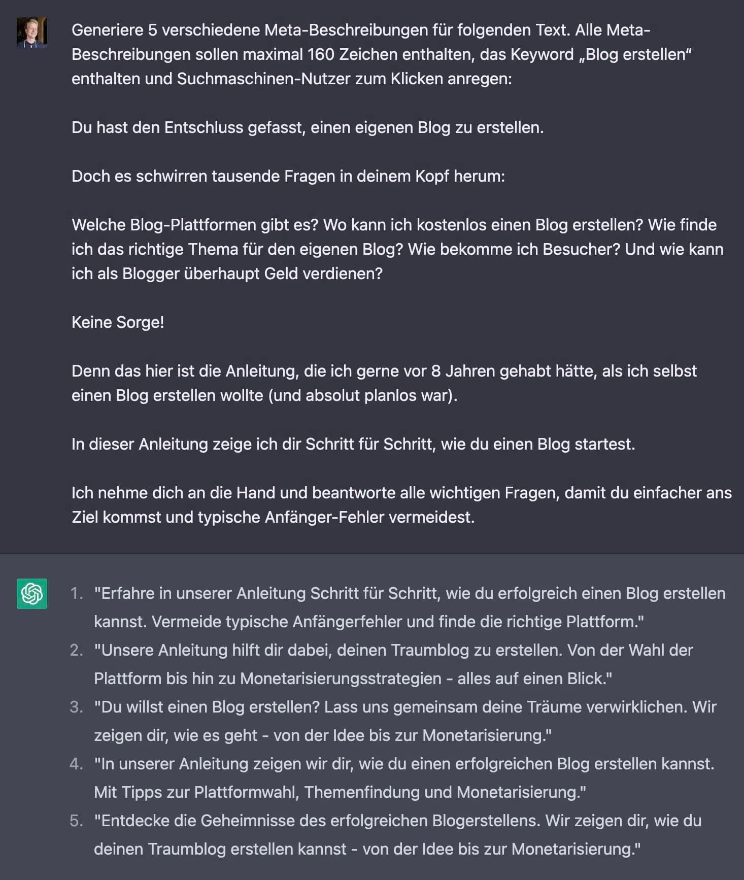 Generate meta descriptions with ChatGPT
