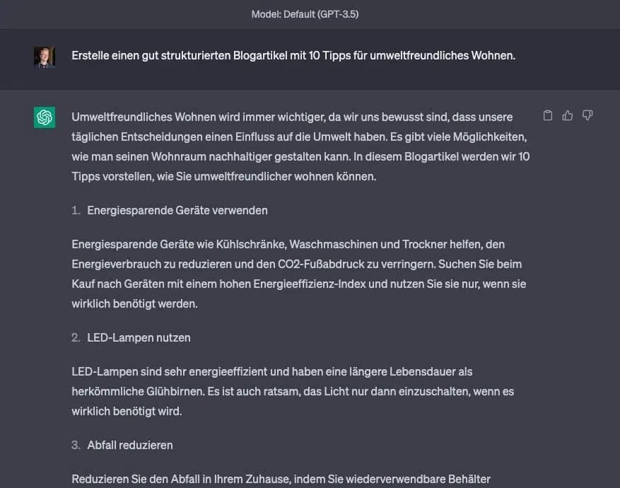 ChatGPT generates blog article
