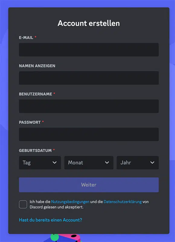 Discord registration step 2 for Midjourney
